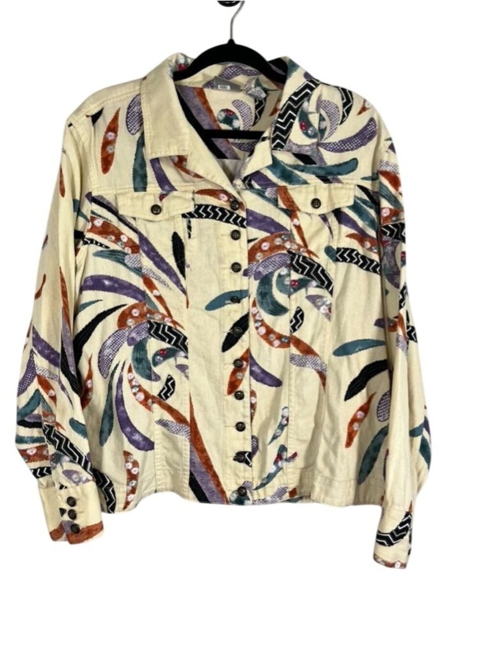 Colorful Linen Jacket XL Animal Print Polka Dot Floral Boho Indie Folk Chic Arts